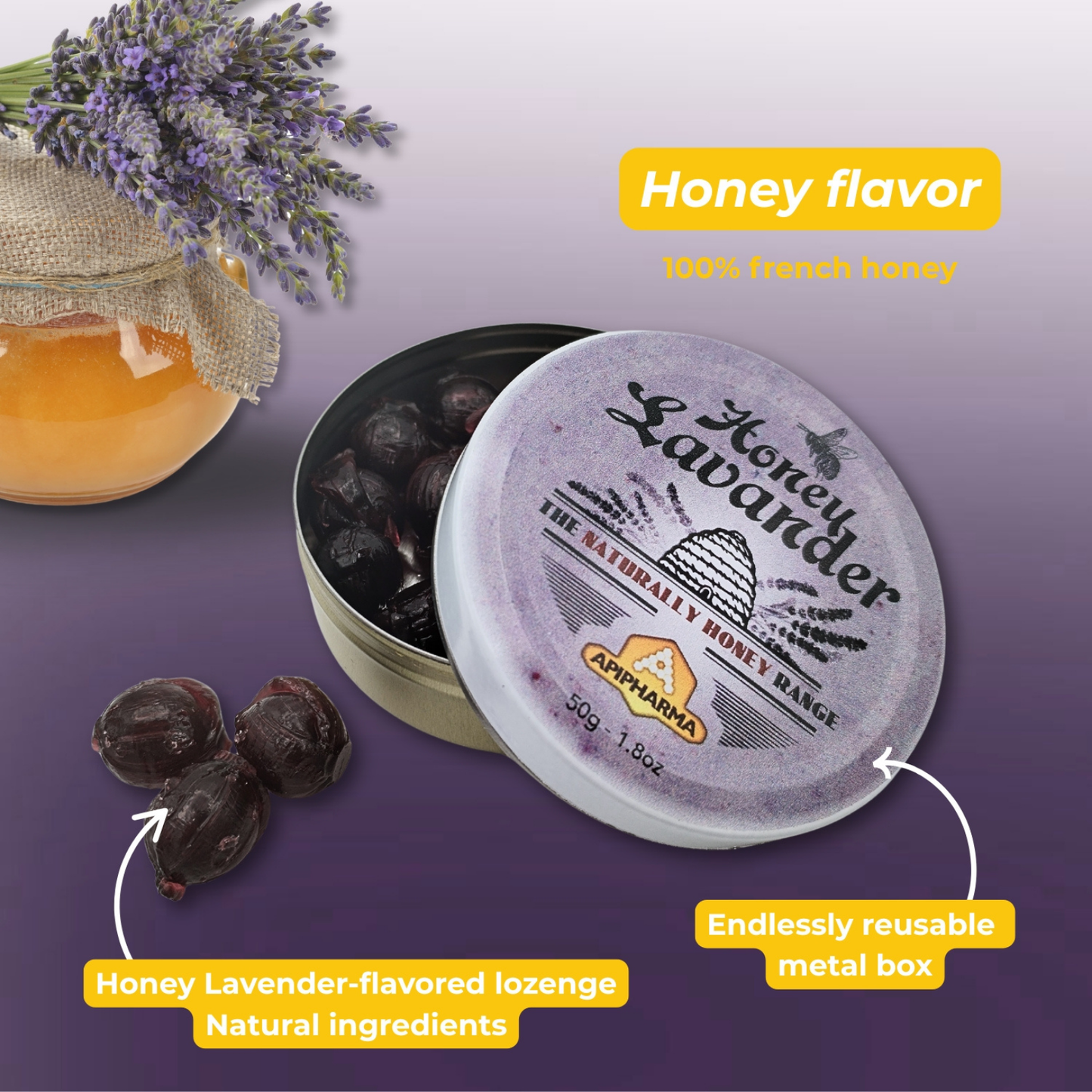 Apipharma Honey Lavender - French Gourmet Natural Candy Tin